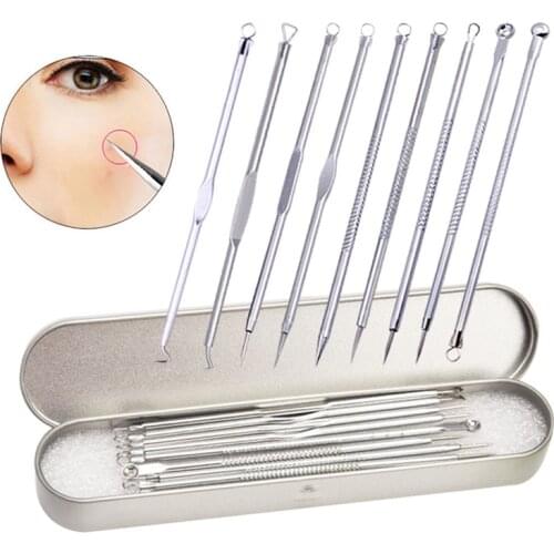 1/4/9pcs Stainless Steel Silver Acne Pimple Blemish Extractor Blackhead Remover Tool Pore Cleansing Acne Treatment Face Skincare