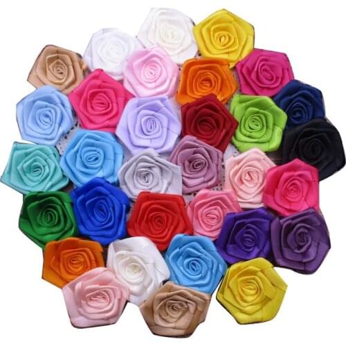 100pcs/lot 5.5CM Satin Rosette Flowers Ribbon Rose Women Girls Hair Accessories fabric flowers for headbands hair decorations