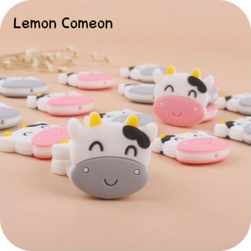 2Pc Mini Animal Cows Silicone Bead BPA Free Baby Molar Teether Bead DIY Pacifier Chain Jewelry Accessories Teething Necklace Toy