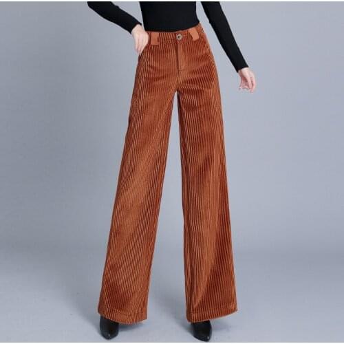 2019 Women Casual Loose Wide Leg Pants Womens Fashion Corduroy Pants Autumn new Elegant Pockets Pants Female