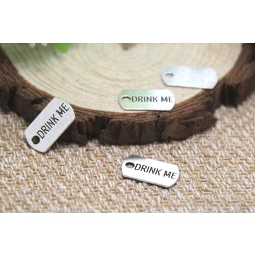 30pcs- Drink Me Charms, Antique Tibetan silver alice in wonderland Charms pendants 10x18 mm