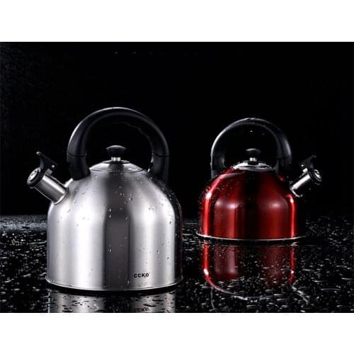 3L/5L Top Grade Silver and Red 304 Stainless Steel Kitchen Water Whistling Kettle Cookware with Composite Bottom Pot