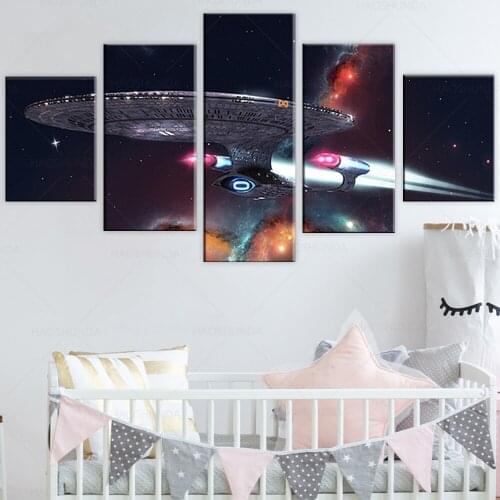 5pcs Universe Spaceship Fantasy Art Painting star trek movie poster HD Canvas Wall Art Paintings for Living Room Wall Decor