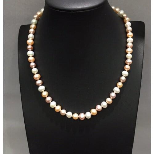 7-8MM natural fresh water pearl necklace fine women jewelry multicolor nearround flawless single choker necklace free shipping