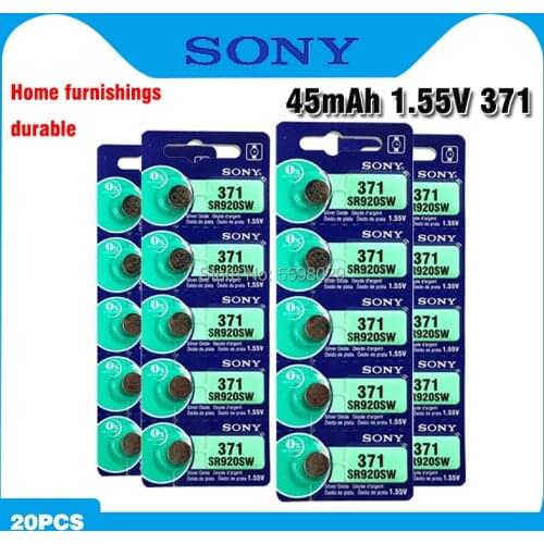 20pcs Sony Original 371 SR920SW 920 LR920 AG6 LR920 LR69 171 1.55V Silver Oxide Watch Battery Watch Battery MADE IN JAPAN