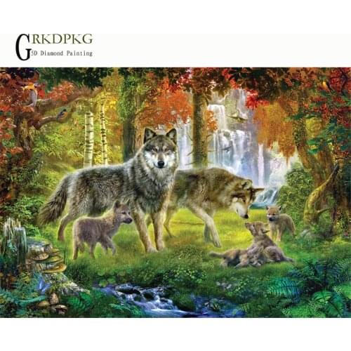 GRKDPKJ 5d diy Full square diamond painting Wolf dog landscape Wedding decoration painting accessories pictures of rhinestones