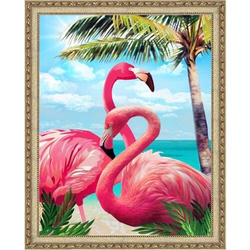 LZAIQIZG Full Square/Round Diamond Painting Seaside Flamingo Diamond Embroidery Animal Rhinestone Picture Home Decor