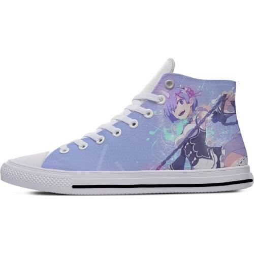 Anime Re Zero Rem Ram Funny Fashion Popular Vogue Casual Cloth Shoes High Top Harajuku Breathable 3D Printed Men women Sneaker