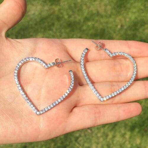 Big Heart Hoop Earrings For Women Gold Cubic Zircon Earrings 2021 Trend Shiny Hanging Earrings Wedding Jewelry Gift For Girl