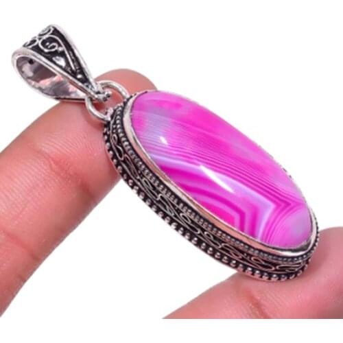 Botswana Agates Pendant Silver Overlay over Copper , 54 mm, P6670