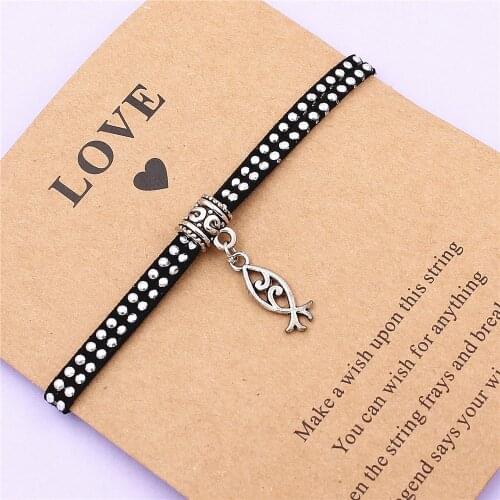 Make a wish Ancient Silver Color fish Adjustable Bracelet Round Handmade Woven Bracelet Simple Fashion Women Jewelry Gifts