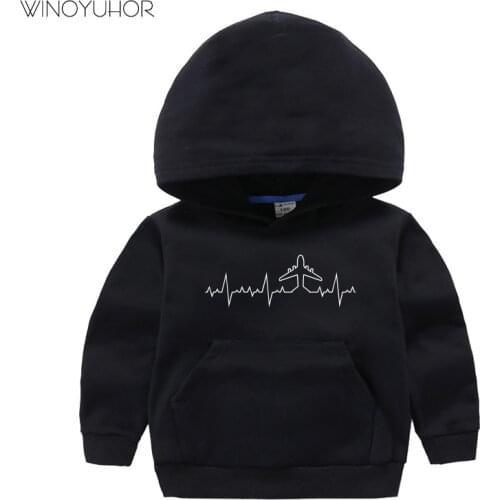 Heartbeat Plane Pilot Funny Print Hoodies Children Long Sleeve Cotton Sweatshirts Baby Boy Girls Fashion Clothing Streetwear