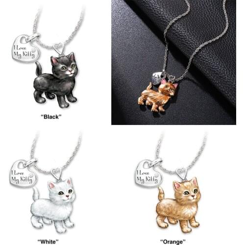 DoreenBeads New Fashion Black White Orange Pet Cat Letter Tag I Love My Kitty Pendant Necklace Women Trendy Jewelry, 1 Piece