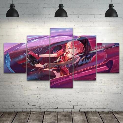 HD Prints Anime Cool Girl Sports Car Canvas Painting Wall Art Cyberpunk Poster Home Decor For Bedroom Modular Pictures Framework