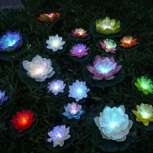 Artificial waterproof Led Optic fibre Light Floating Lotus Leaf flower Heads Lily Home garden wedding lamp decoration D79