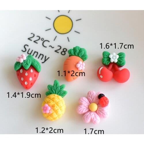 10pcs kawaii resin Cute Cartoon Fruit Cherry Flower flatback cabochons For Hair Bow Centers DIY Jewelry Scrapbooking Decor