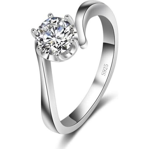 925 Sterling Silver White Crystal Rings for Women Female Trendy Charming Jewelry Wedding Engagement Propose Accessories