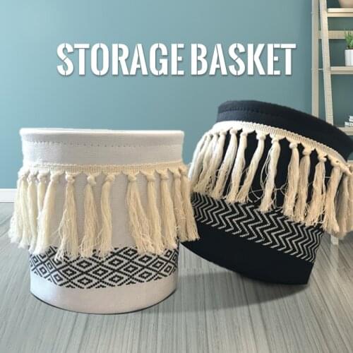 Nordic Style Macrame Tassel Woven Basket Handmade Boho Decor Study Room Canvas Storage Bucket Home Organizer Baskets