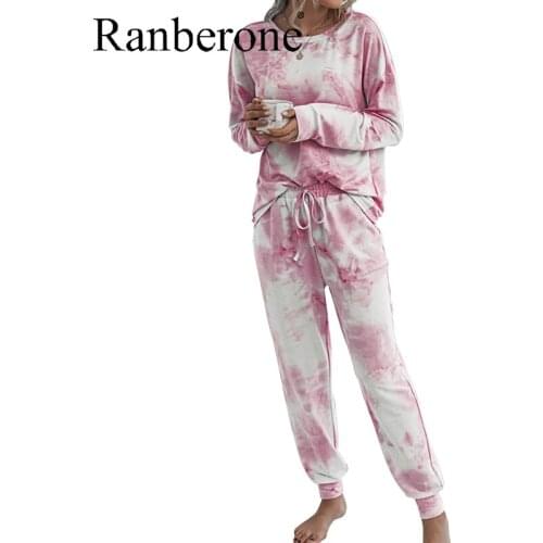 Ranberone 2 Pieces Sets Suits Women Sports Gym Tie Dyed Streetwear Ladies Home Suits Sets Female Casual Loose Tracksuit New