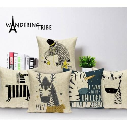 Cartoon Animal Cushion Cover Unicorn Zebra Pillow Yellow Cushions Home Decor Pillow Cases Living Room Throw Pillow Custom Kissen