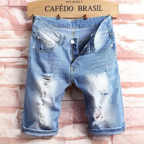 MenS Stretch Short Jeans Ripped Fashion Casual Slim Fit High Quality Elastic Male Denim Shorts Male Brand Clothes Pants