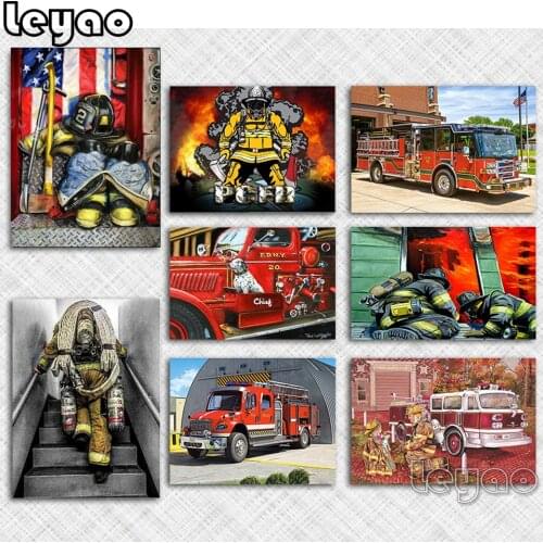 Diamond Painting Fireman Fire Truck 5d Diy Full Round square Drill Diamond Embroidery Firemen Mosaic Set Mosaic home decor