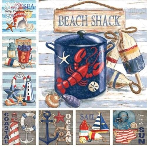 DIY Diamond Painting Cartoon Mediterranean Nautical Logo Cross Stitch Kit Full Drill Diamond Embroidery Mosaic Art Ocean Picture