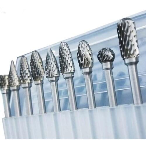 New 10pc 1/8" Shank Tungsten Carbide Milling Cutter Rotary Tool Burr Double Diamond Cut Rotary Dremel Tools Electric Grinding