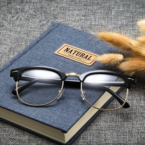 Higodoy Metal Half Frame Glasses Frame Fashion Design Women Transparent Solid Color Glasses Classic Retro Men Prescription Glass