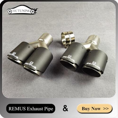 One Pair Y Model Dual Muffler Tip Rear Nozzles Car Universal Matte Black Carbon Fiber+Stainless Steel REMUS Exhaust Pipe