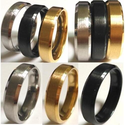 Wholesale 100PCS Bevel edges Classic Color & Style 6MM Black/Gold/Silver Stainless Steel Rings High Level Quality Inside Smooth