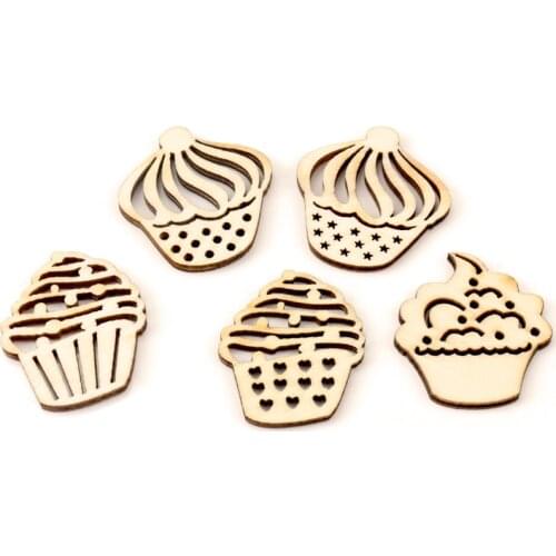 Natual Cake Pattern Wooden Scrapbooking Art Collection Craft for Handmade Accessory Sewing Home Decoration 30mm 20pcs