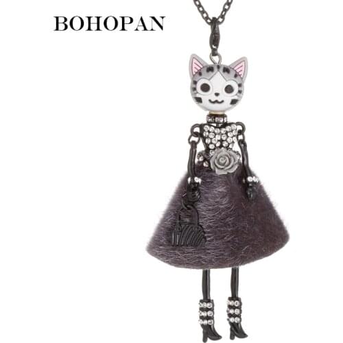 Cute Cat Doll Necklace For Girl 8 Color Dress Figure Cat Pendants Long Necklace Sweater Chain Shiny Charm Jewelry collier femme