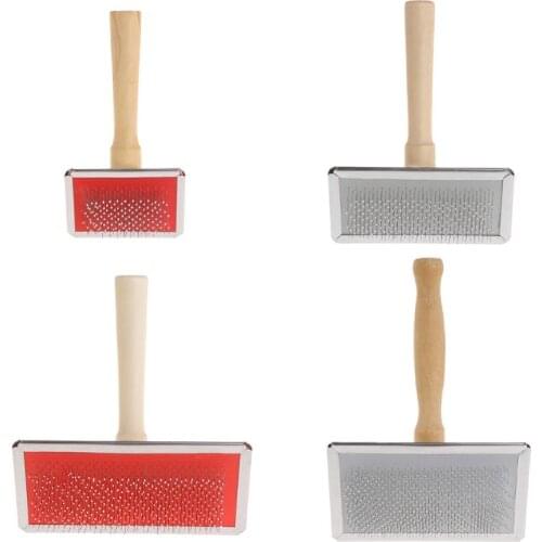 Pet Grooming Comb Shedding Hair Remove Brush Wood Handle Slicker Dog Cat Supply