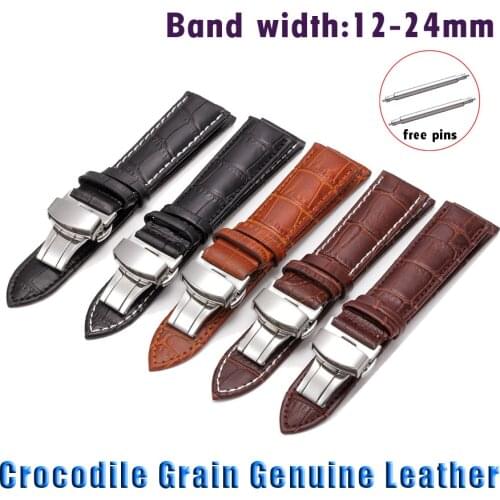 Crocodile Genuine Leather Watch Band 12 13 14 15 16mm 17 18mm 19mm 20mm 21mm 22mm 24mm Watch Strap Butterfly Buckle Watchband