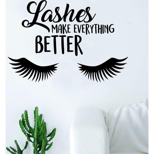 Lashes Make Everything Better Quote Vinyl Wall Decal Eyebrows Make Up Home Decor Bedroom Art Mural Wall Stickers