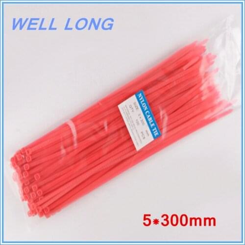 200pcs/lot 5*300mm Rose red Self-Locking Nylon Wire Cable Zip Ties, Cable Ties