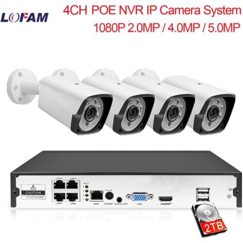 LOFAM HD 4CH NVR 1080P 2MP 4MP 5MP POE CCTV Camera Kit Outdoor Waterproof IP Camera POE Home Security Video Surveillance System