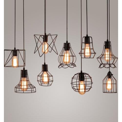 Modern black cage pendant lights iron minimalist retro Scandinavian loft pyramid lamp metal Hanging Lamp E27 Indoor