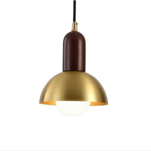 Post-modern Simple Wood Copper Led Pendant Light for Foyer Bedside Bar Suspension Lamp 15/20cm 1784
