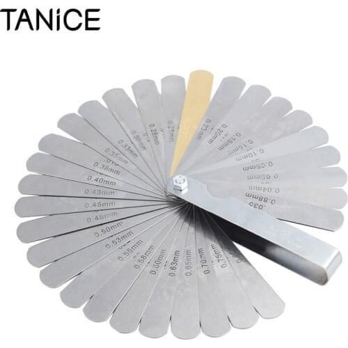 TANiCE 32 Blades Steel Feeler Gauge Dual Marked Metric And Imperial Gap Measuring Tool .04-0.88mm Thickness Gage For Designers