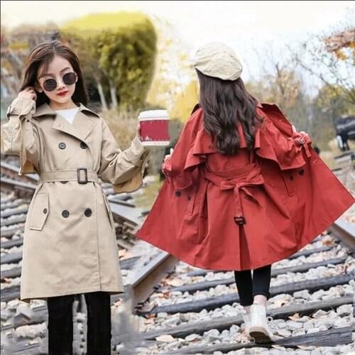 4-11Years Girls Windbreaker Spring British Style Coat Childrens Outwear Medium Length Cotton Jacket For Girls Kids Clothes Tops