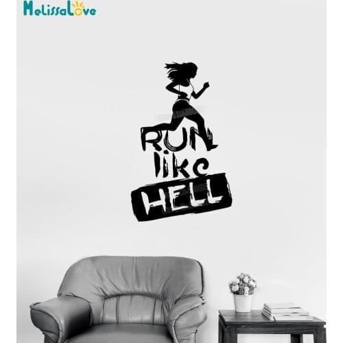 Lovely Girl Wall Decal Run Like Hell Sport Fitness Motivation Gym Running Vinyl Sticker Removanle Home Decor Unique Gift YY743