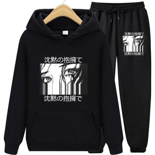 Japanese Horror Anime Punk Womens Autumn Casual Hip-hop Long Sleeve Hoodie Sweatshirt And Long Pants Two Piece Sets Plus Size