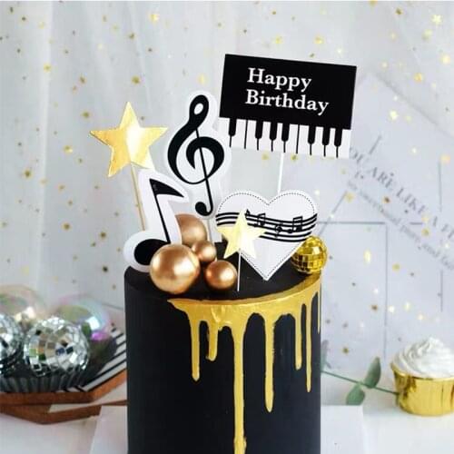 1set Piano Music Theme Cake Topper Happy Birthday Cupcake Cake Topper Party Supplies Cake DIY Accessories