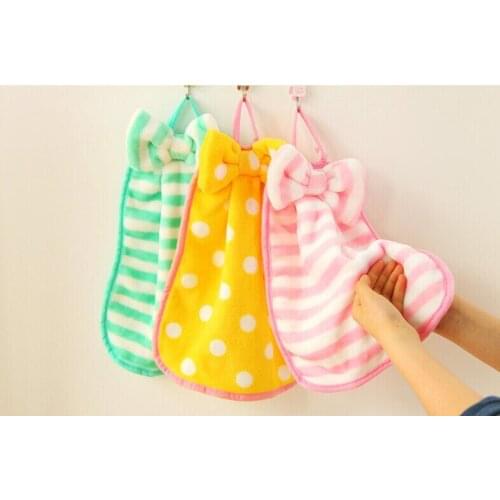 1PC kitchen bathroom Towel Nursery Hand Soft Plush Bow Hanging Wipe Cleaning Towel Exquisite lanyard pano de prato OK 0068