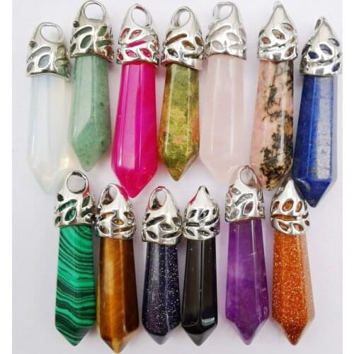 38x8MM Lapis Aventurine Sandstone Crystal Tigereye Carnelian Rhodonite Opal Malachite Stone GEM Pillar Pendant Jewelry
