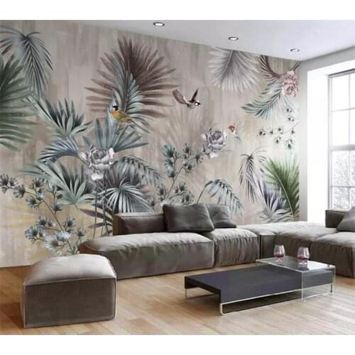 Beibehang Custom 3d wallpaper mural living room Nordic plant leaves retro TV background wall painting home decoration