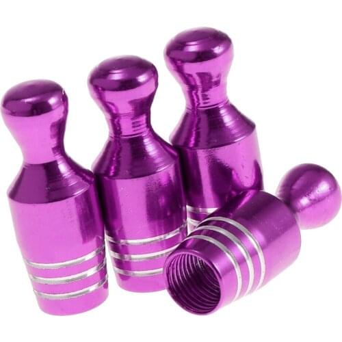 4 Pcs Car Bicycle Motorcycle Purple Bowling Type Tyre Tire Wheel Stem Air Valve Cap