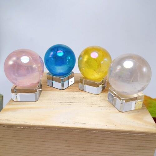 4Pcs Titanium Aura Angel Pink Blue Clear Yellow Crystal Balls Crystal Electroplating Aura Sphere Reiki Healing Crystal